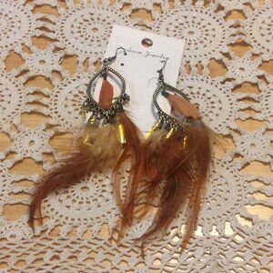 Brown and Gold Feather Earrings